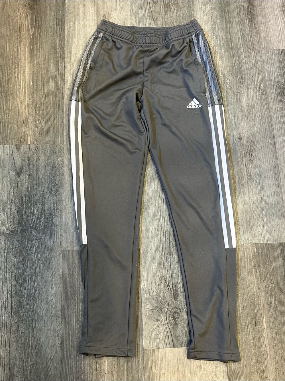 adidas Kids Charcoal Gray Joggers with White Side Stripes